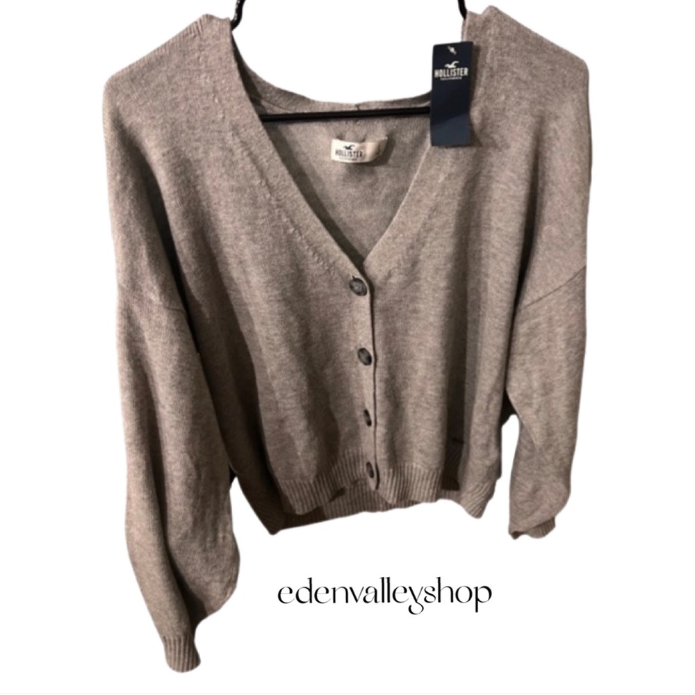Oversized Grey Buttoned Cardigan - Hollister